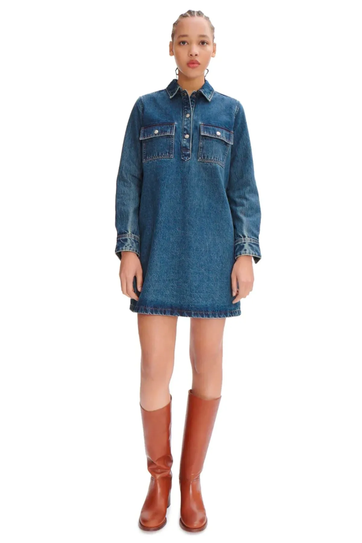 A.P.C.  Mia Longsleeve Denim Dress - Light Blue