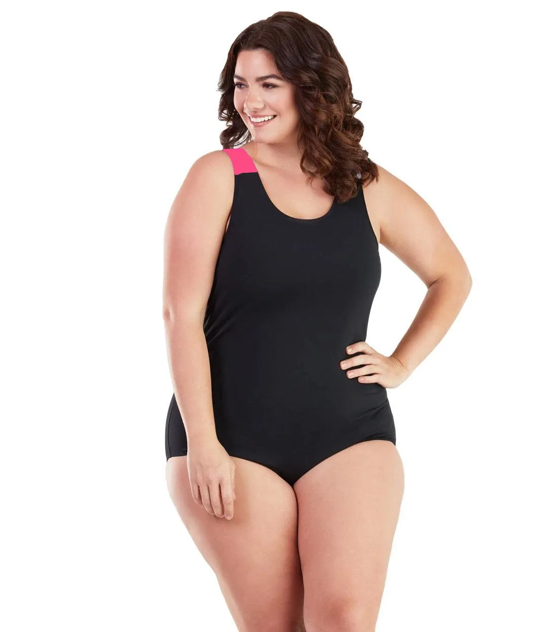 AquaSport Crossback One Piece Swimsuit Pink Black - FINAL SALE