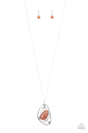 Asymmetrical Bliss Silver and Orange Moonstone Necklace - Paparazzi Accessories