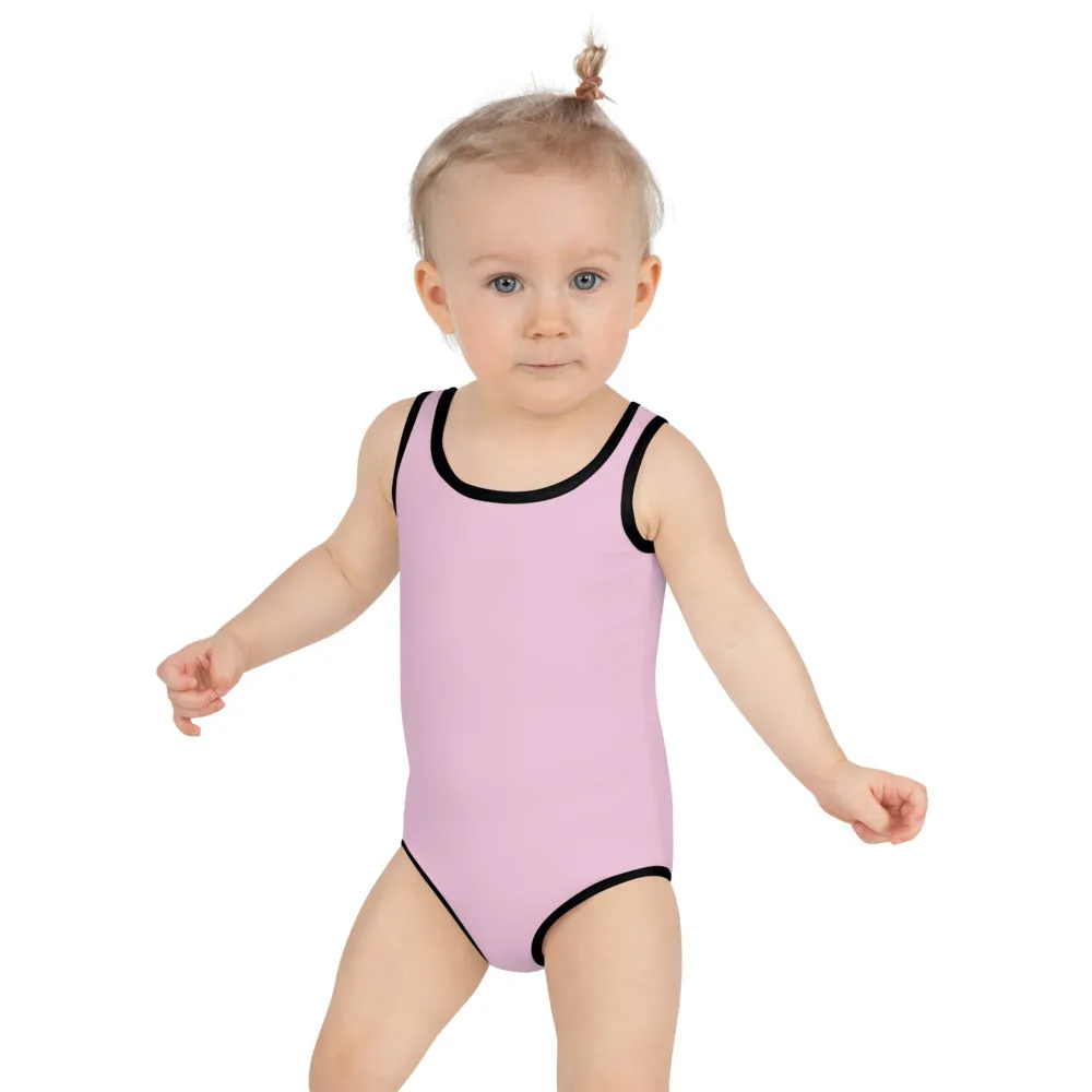 Baby Pink Girl's Swimwear, Solid Color Print Kids Swimsuit-Made in USA/EU (US Size: 2T-7)