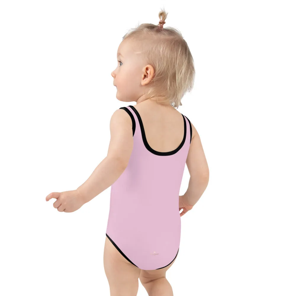 Baby Pink Girl's Swimwear, Solid Color Print Kids Swimsuit-Made in USA/EU (US Size: 2T-7)