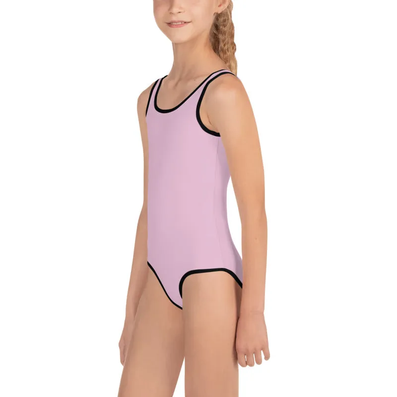 Baby Pink Girl's Swimwear, Solid Color Print Kids Swimsuit-Made in USA/EU (US Size: 2T-7)