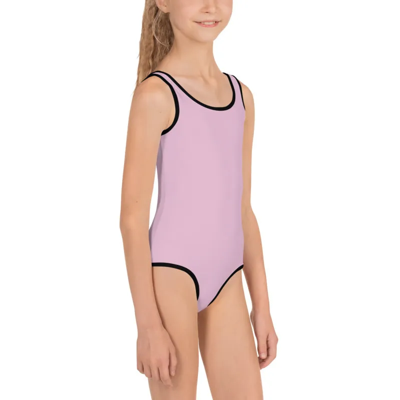 Baby Pink Girl's Swimwear, Solid Color Print Kids Swimsuit-Made in USA/EU (US Size: 2T-7)