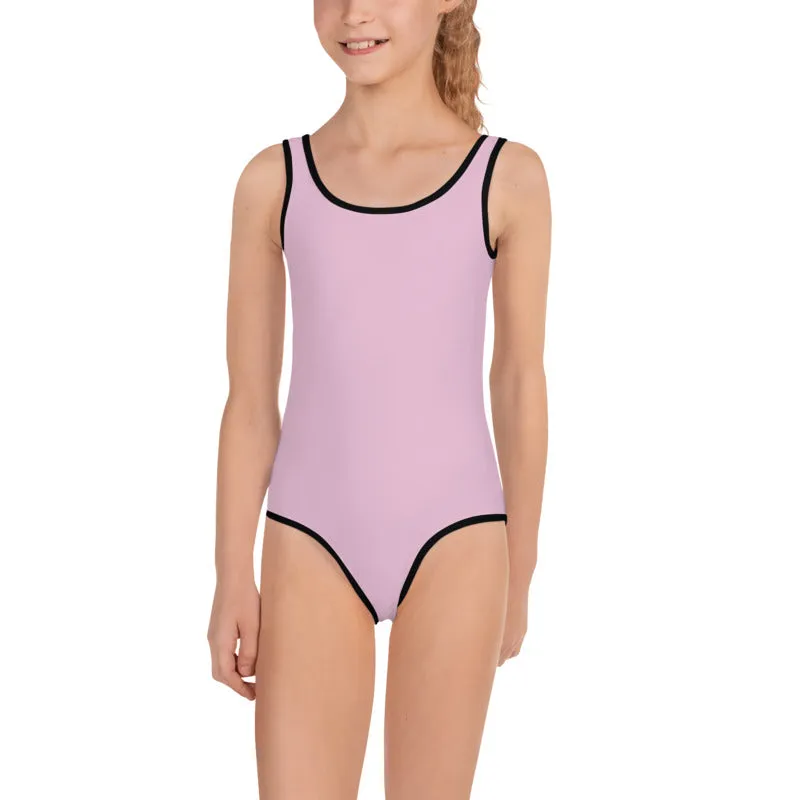 Baby Pink Girl's Swimwear, Solid Color Print Kids Swimsuit-Made in USA/EU (US Size: 2T-7)