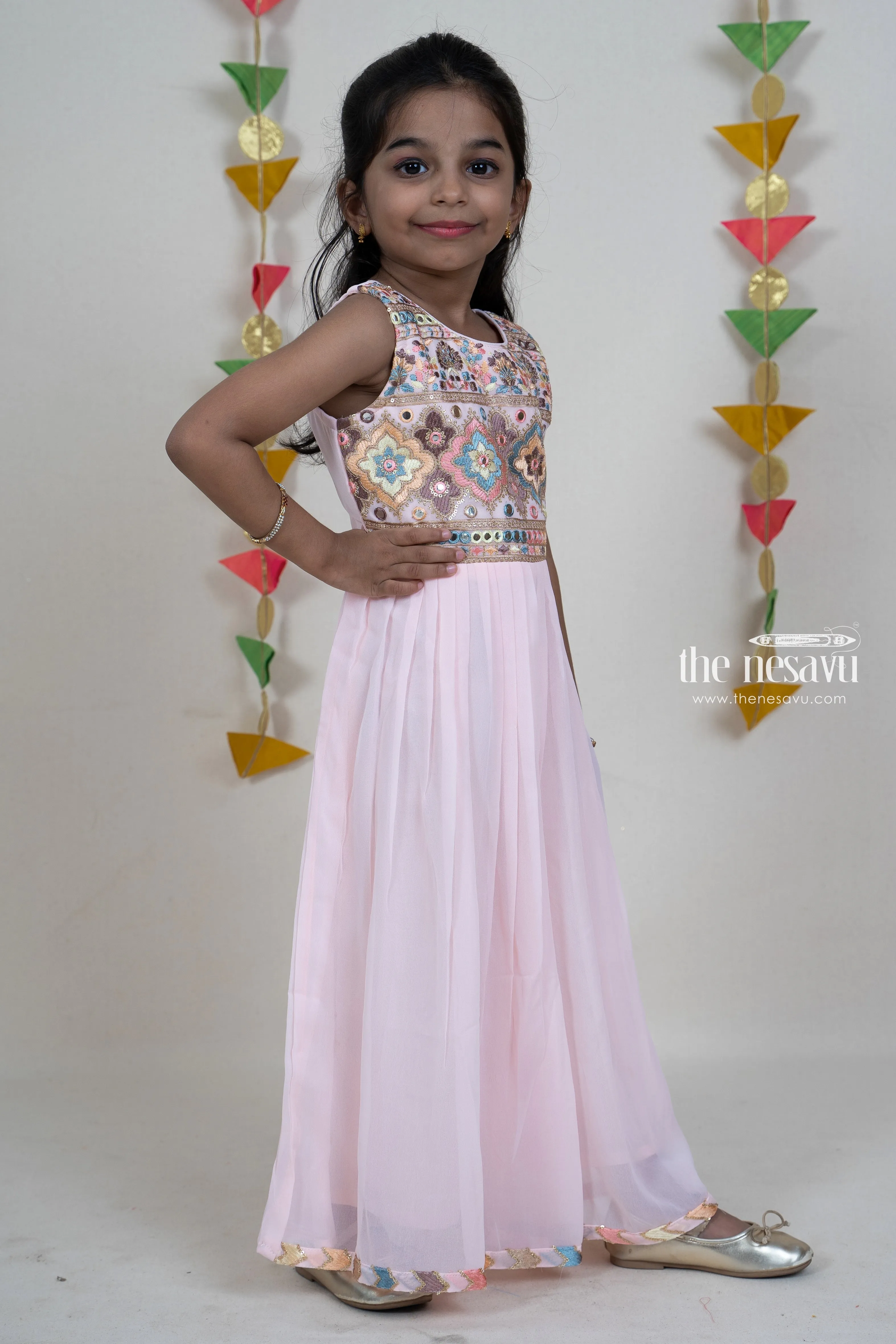 Baby Pink Sequenced Embroider Designer Festive Wear For Girls