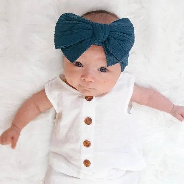 Baby Top Knot Double Bow Headband Lemon