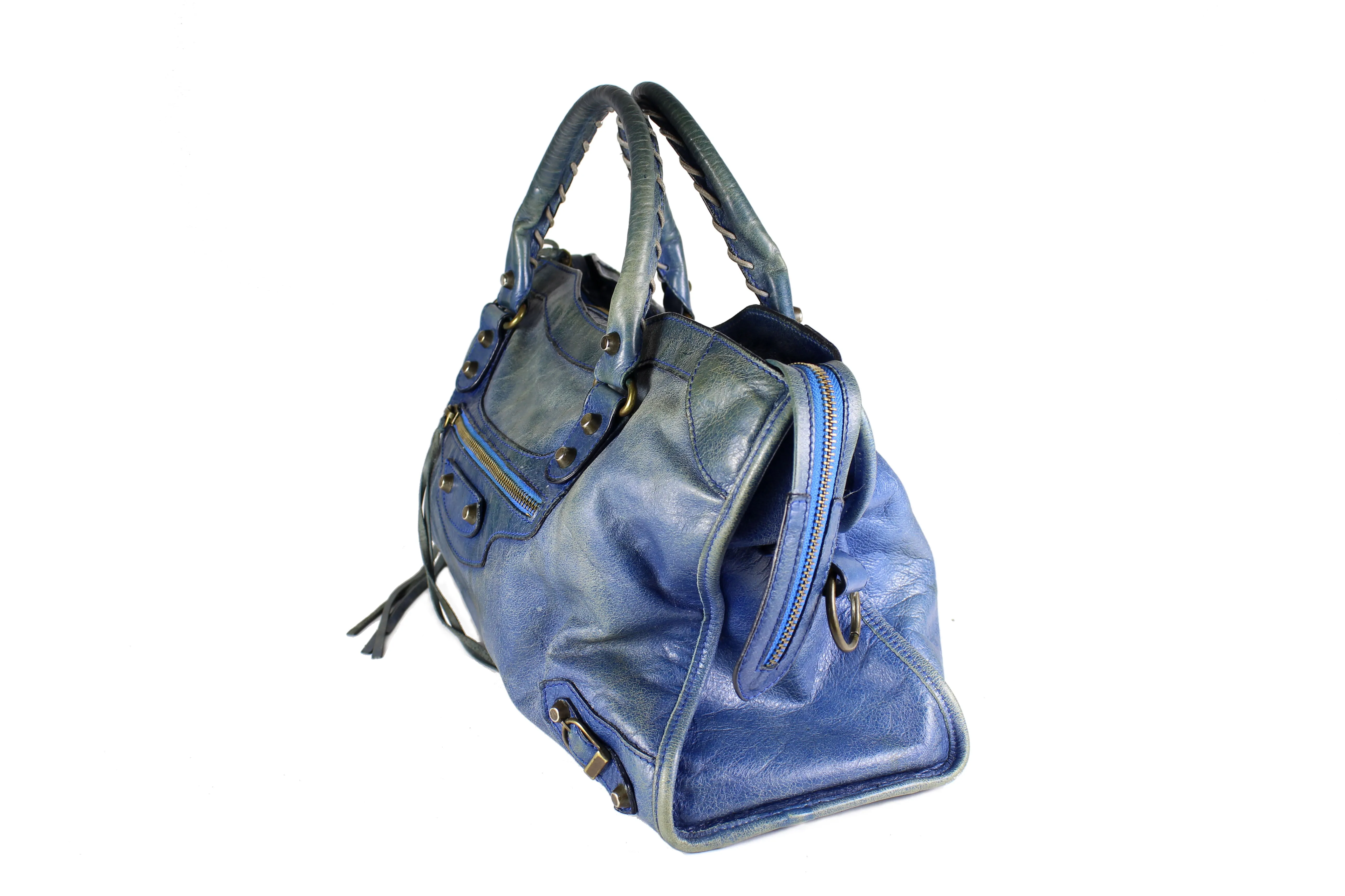 BALENCIAGA blue leather City bag