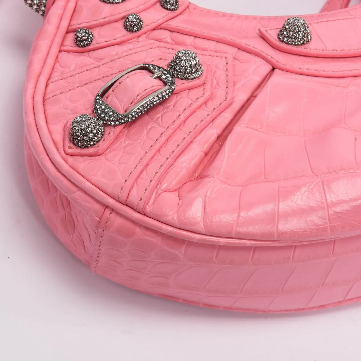 Balenciaga Pink Croc Embossed Le Cagole XS Bag