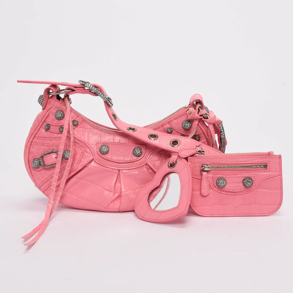 Balenciaga Pink Croc Embossed Le Cagole XS Bag