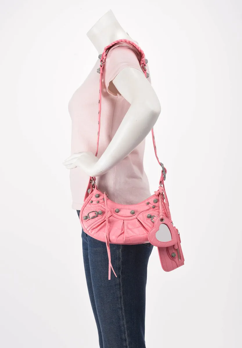 Balenciaga Pink Croc Embossed Le Cagole XS Bag