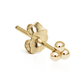 Ball Trinity Earring by Maria Tash in 14K Gold. Butterfly Stud.