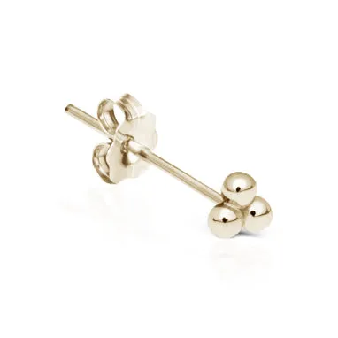 Ball Trinity Earring by Maria Tash in 14K Gold. Butterfly Stud.