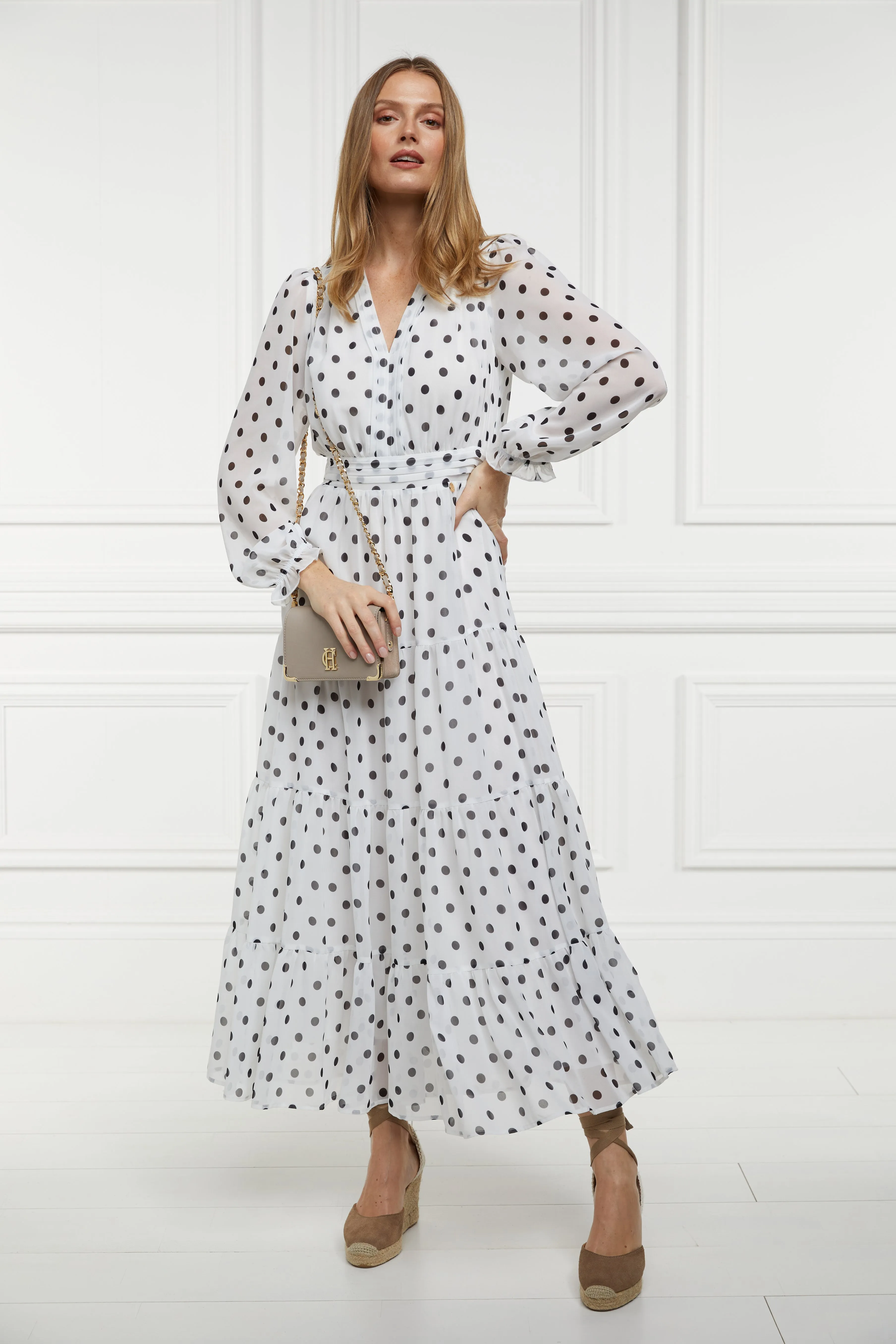 Bella Tiered Maxi Dress (White Black Polka Dot)