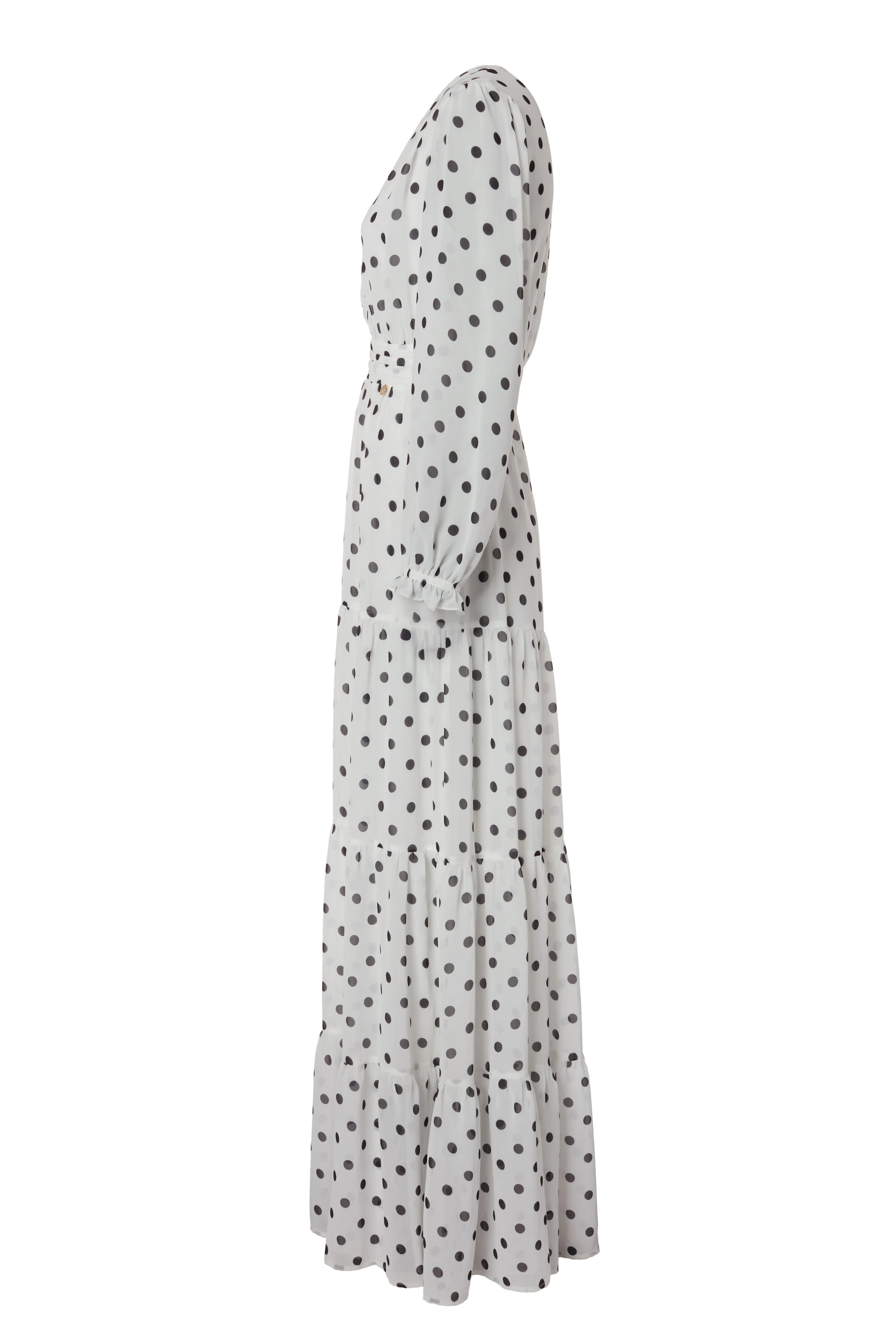 Bella Tiered Maxi Dress (White Black Polka Dot)