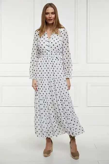 Bella Tiered Maxi Dress (White Black Polka Dot)