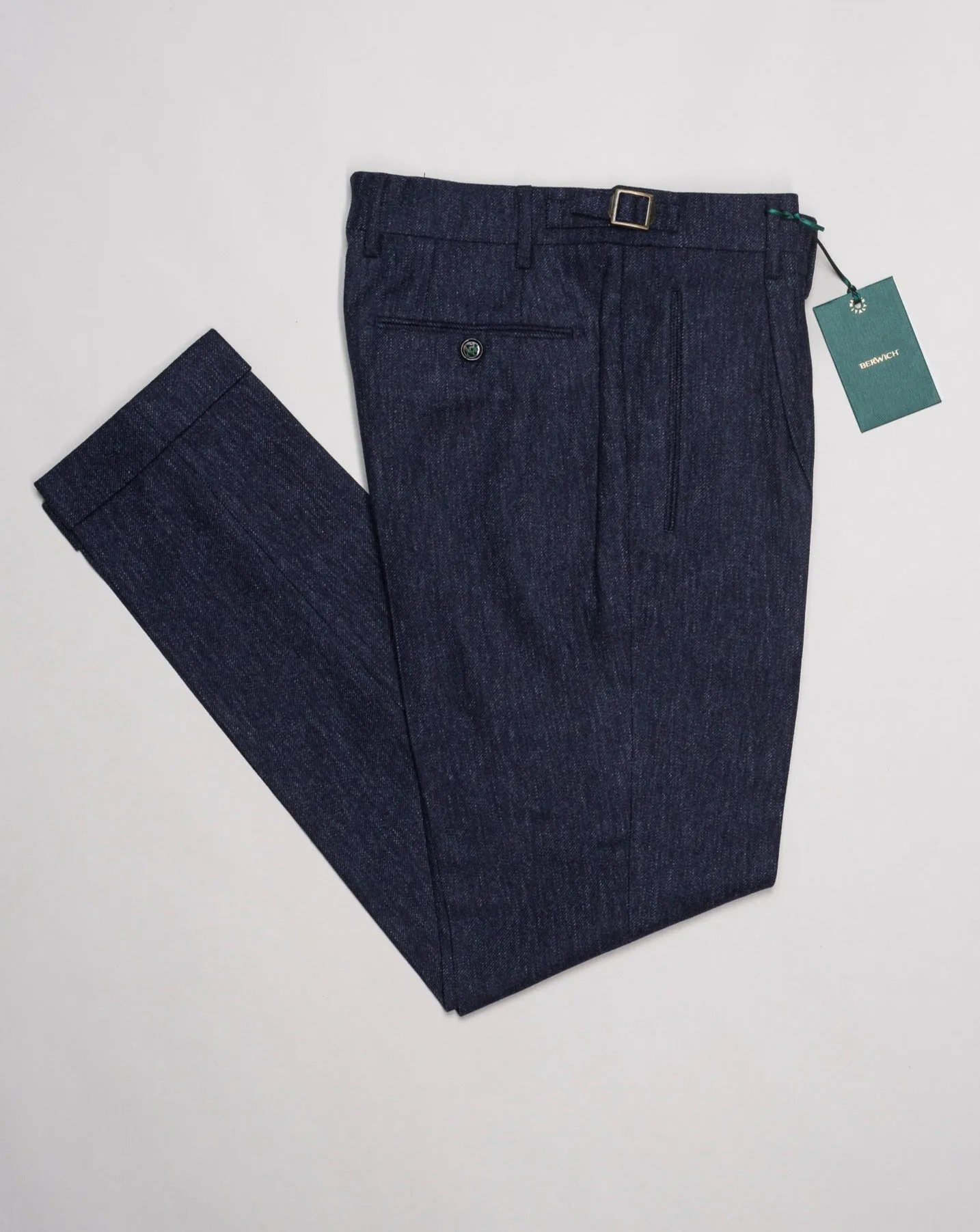 Berwich Single Pleat Flannel Trousers / Blue "Denim"