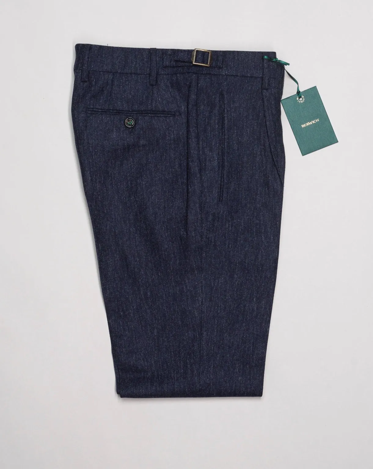 Berwich Single Pleat Flannel Trousers / Blue "Denim"