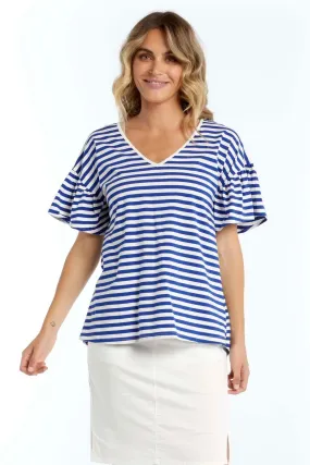 Betty Basics Alessi Frill Top in Iris Blue Stripe