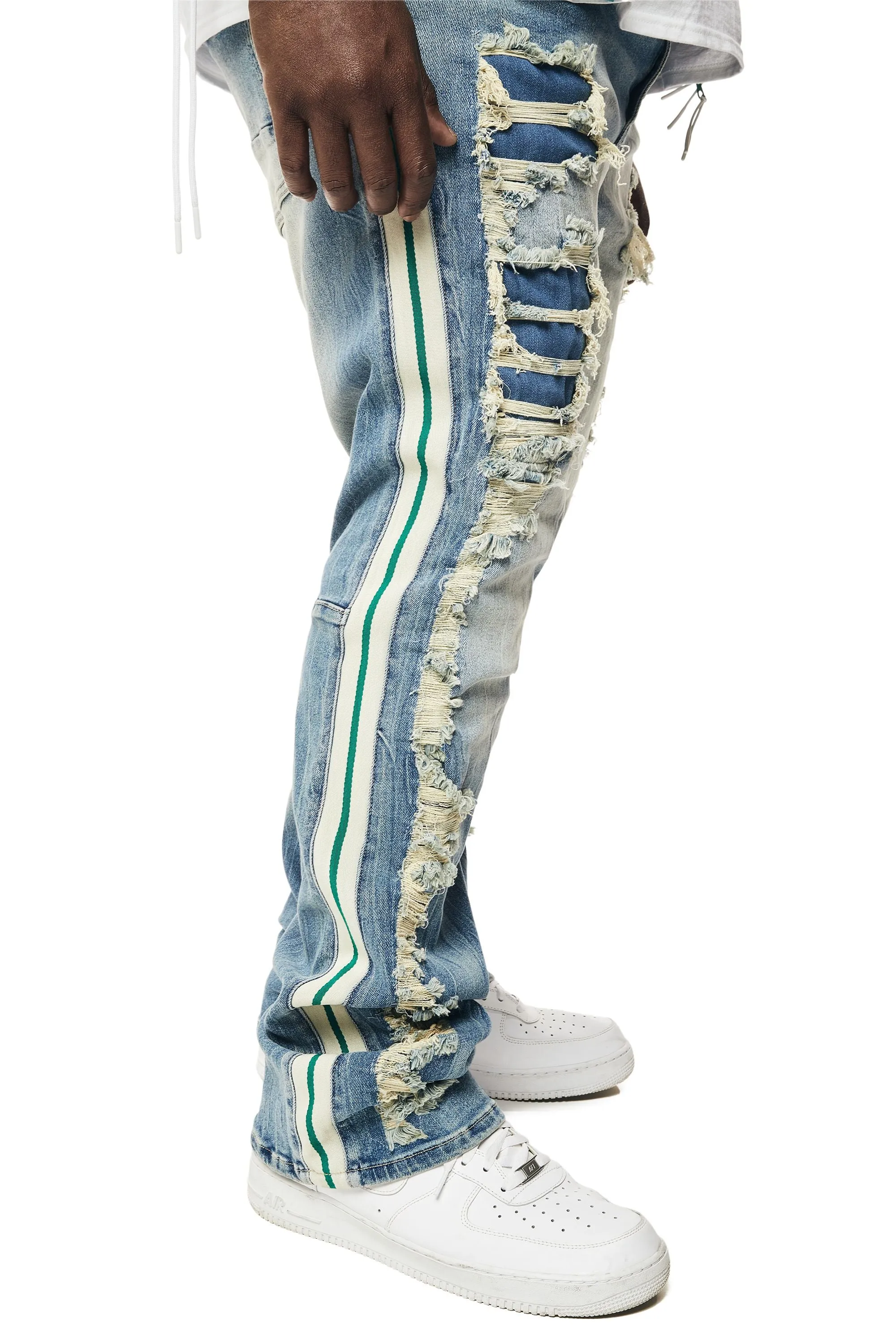 Big and Tall - Laser Striped Stacked Denim Jeans - Osaka Blue