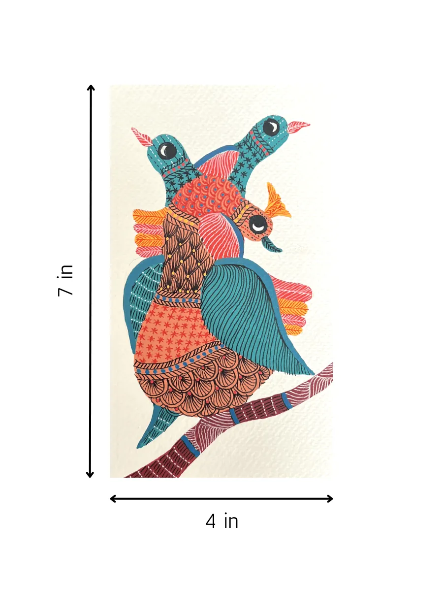 Birds with Peacock In Gond by Kailash Pradhan