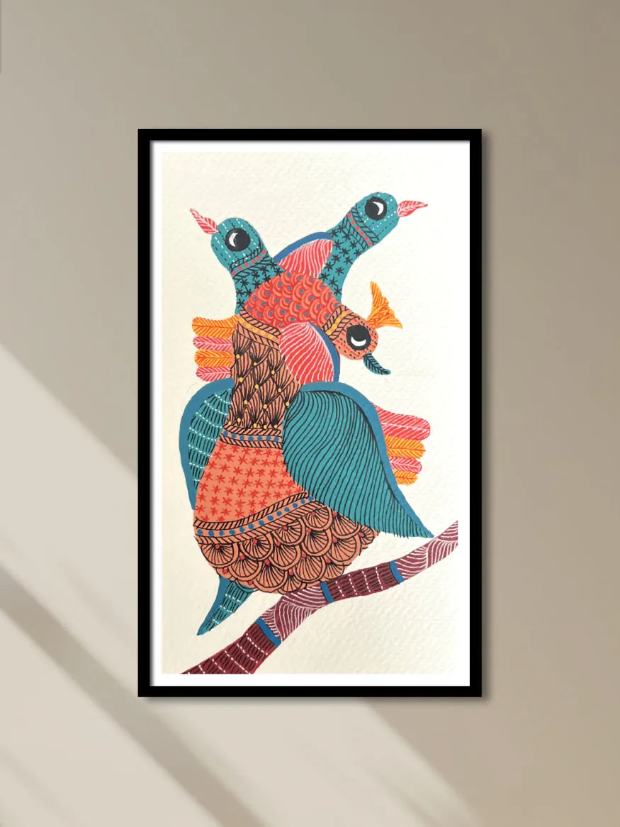 Birds with Peacock In Gond by Kailash Pradhan