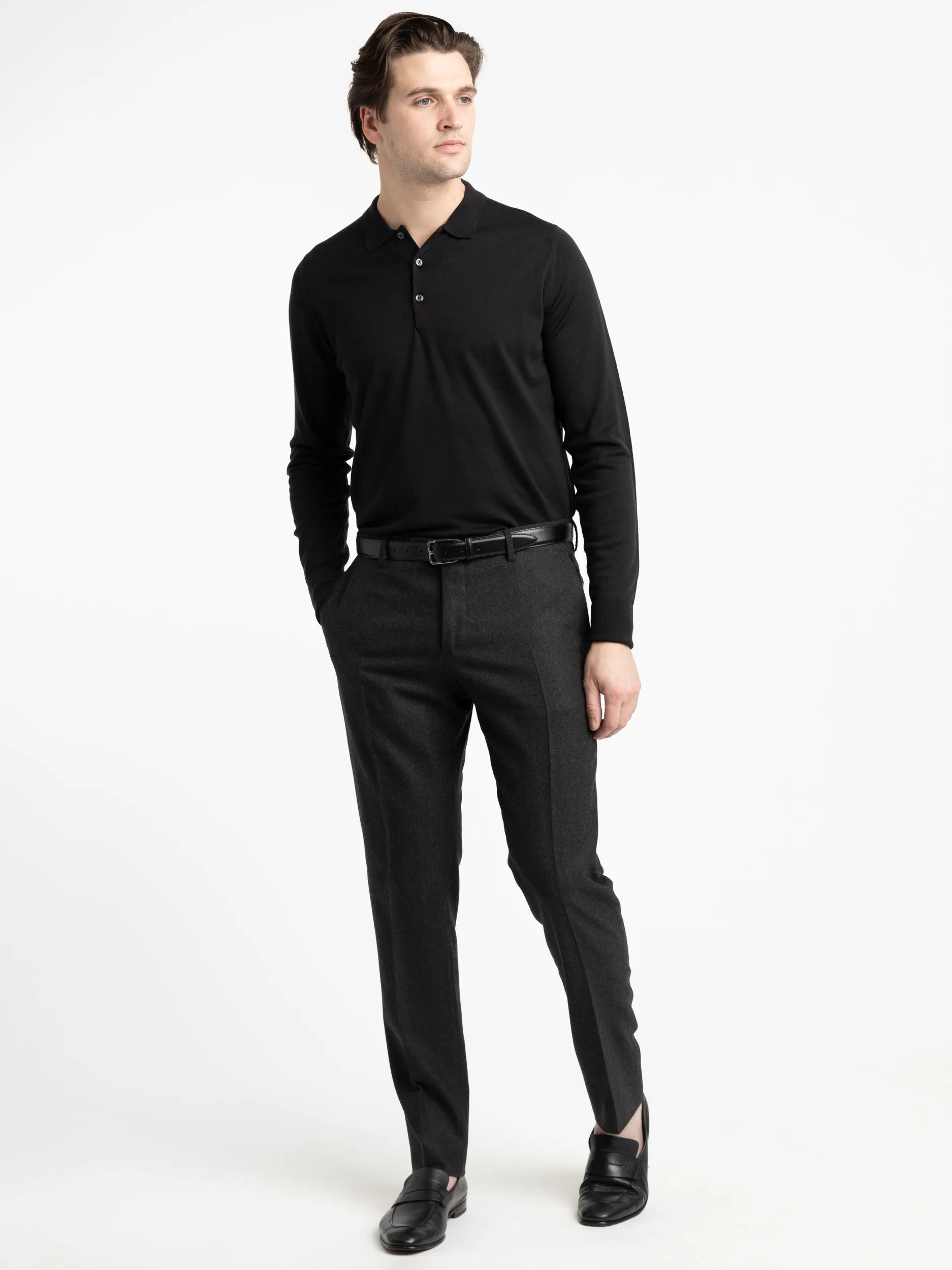 Black Cotswold Extra-Fine Merino Wool Polo Shirt