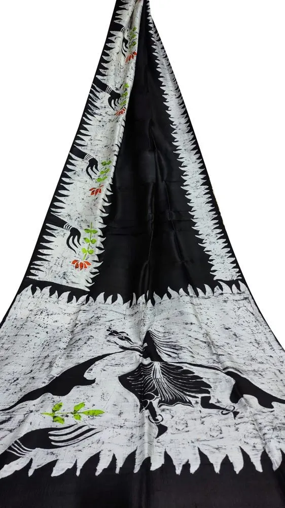 Black Hand Batik Silk Saree