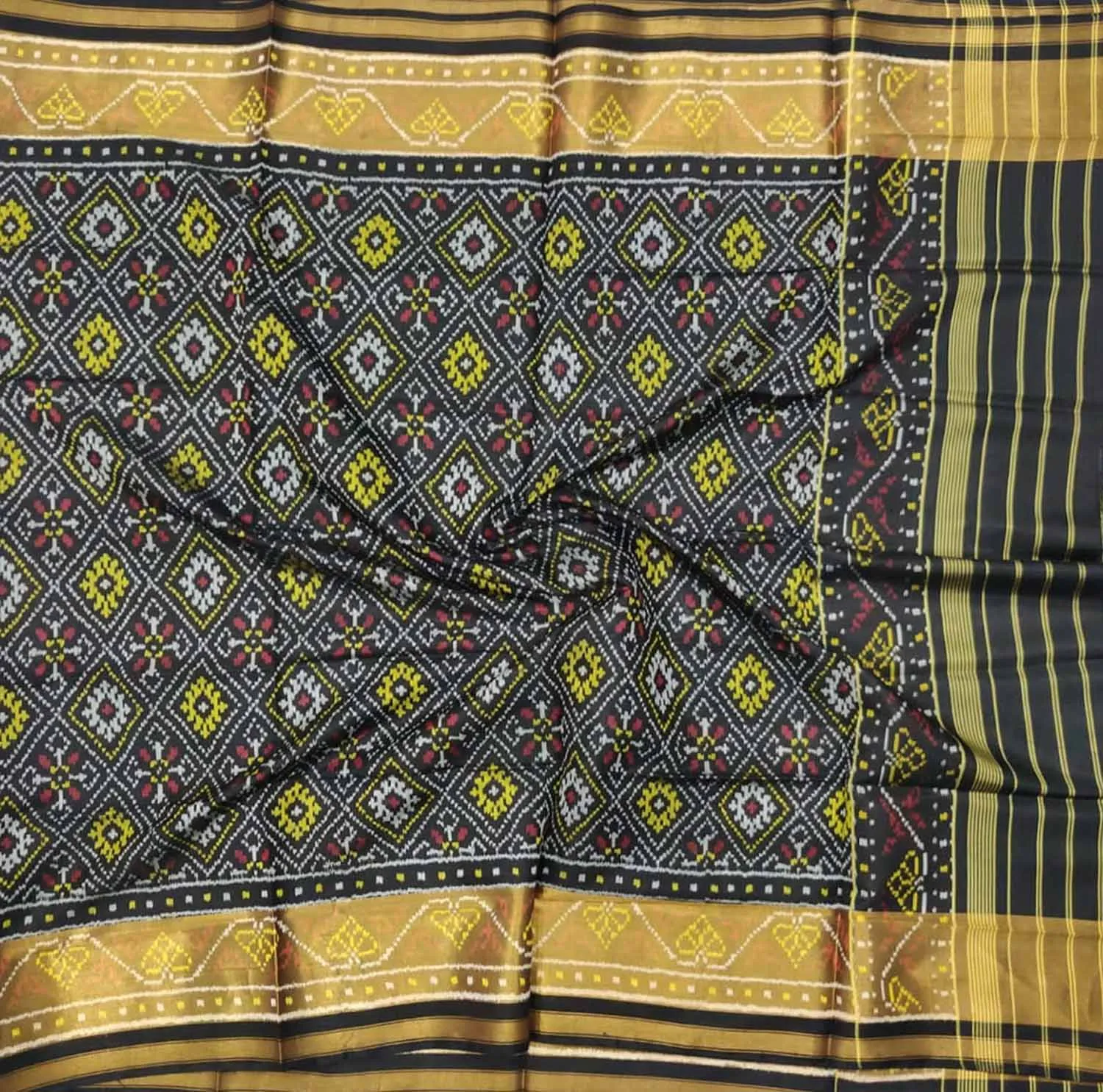 Black Handloom Single Ikat Patola Pure Silk Dupatta