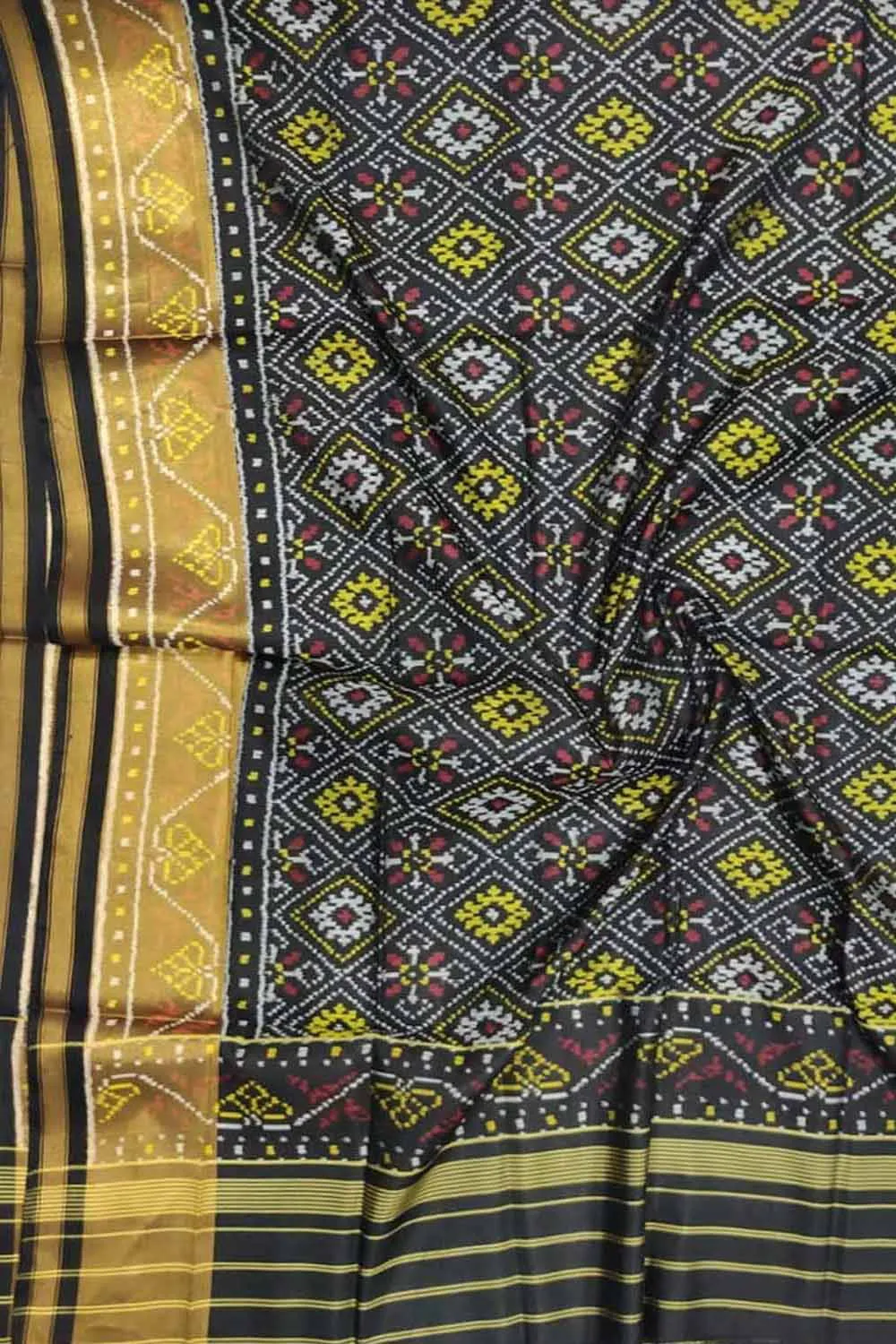 Black Handloom Single Ikat Patola Pure Silk Dupatta