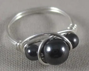 Black Hematite Wire Wrapped Ring 1pc (Custom Sizes)