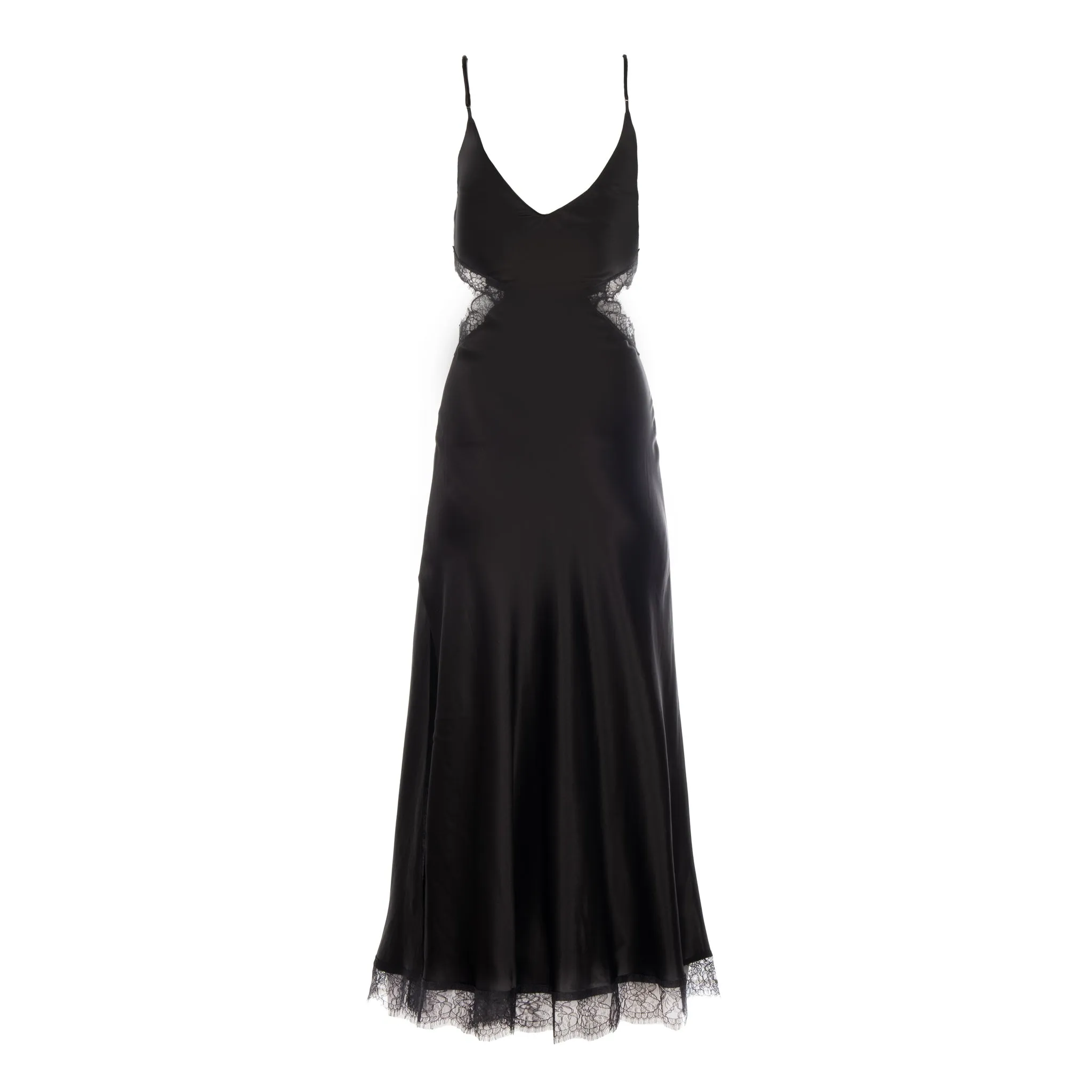 Black Lace Cut-out Long Silk Slip Dress