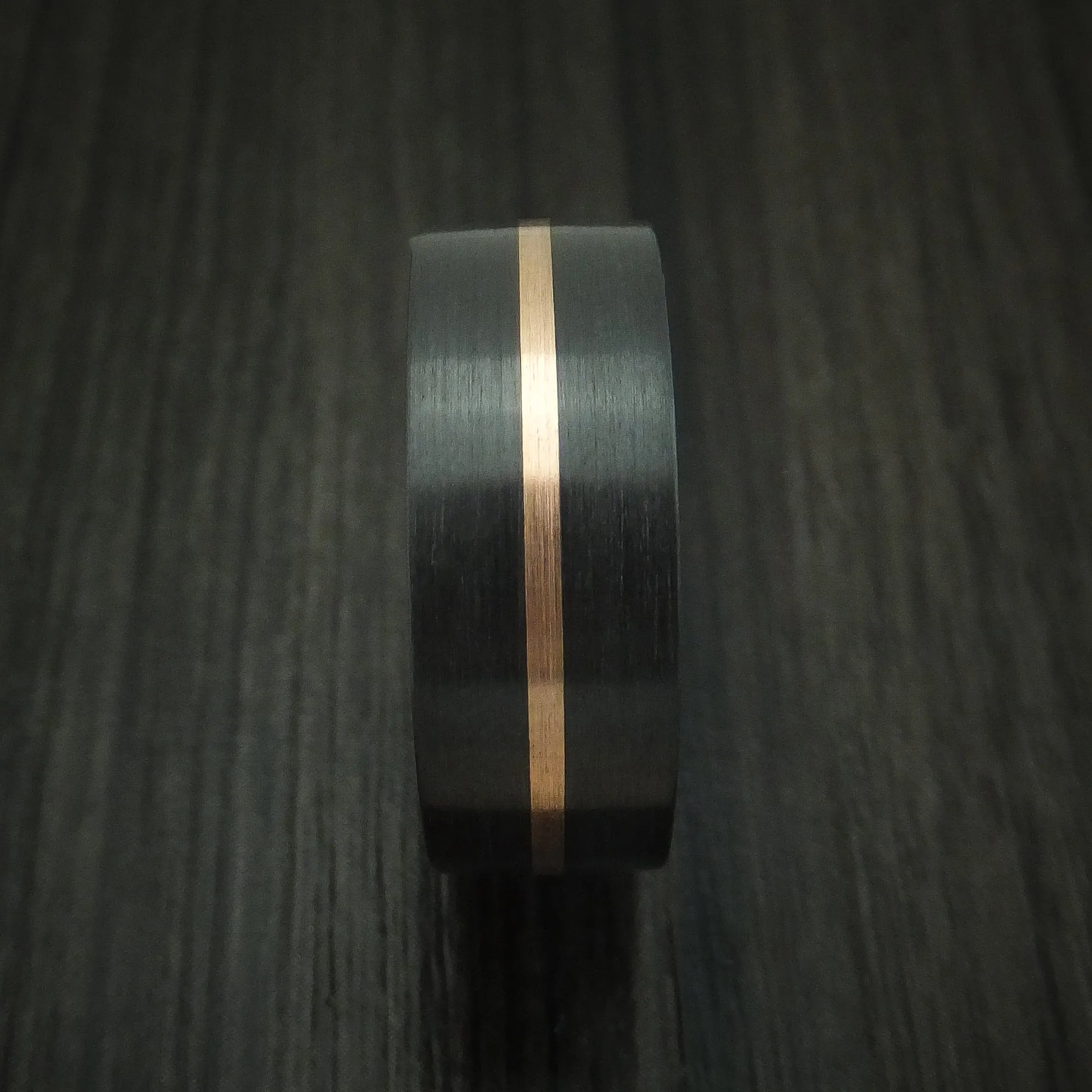 Black Titanium Men's Ring with Gold Inlay and Side Braids Custom Made Band