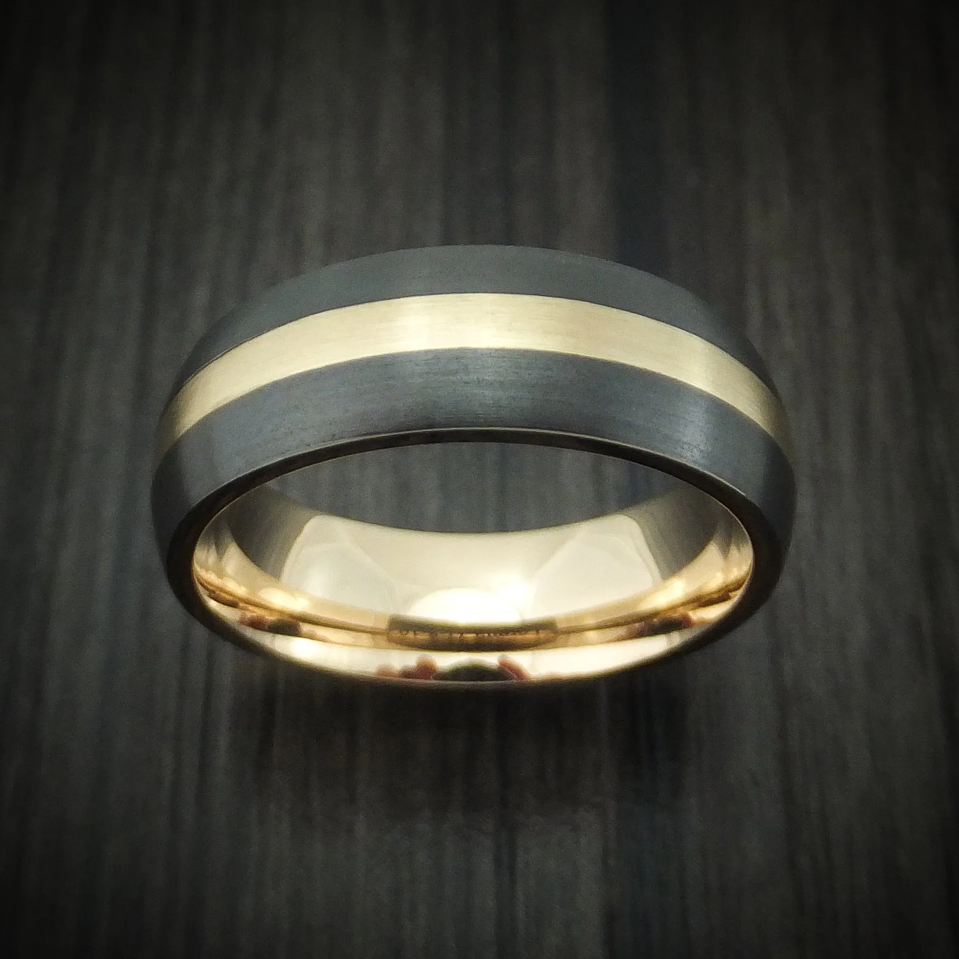 Black Zirconium and 14K Gold Men's Ring Custom Made Band