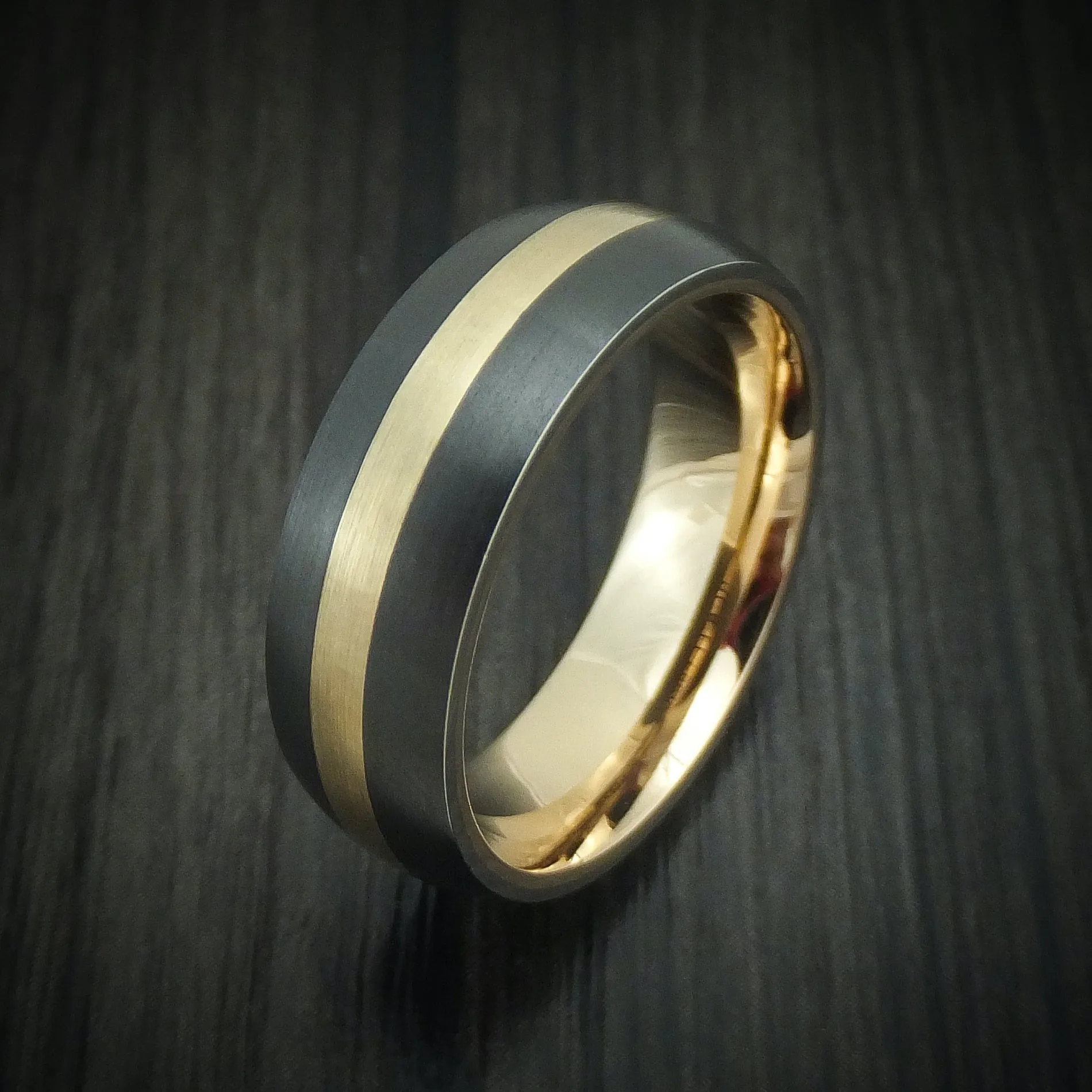 Black Zirconium and 14K Gold Men's Ring Custom Made Band