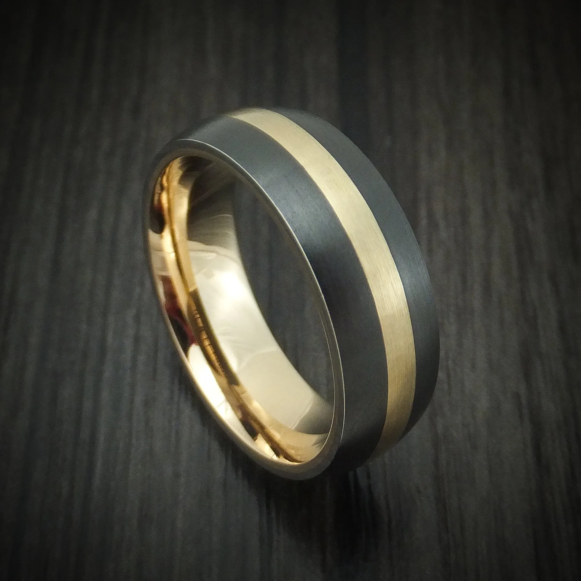 Black Zirconium and 14K Gold Men's Ring Custom Made Band