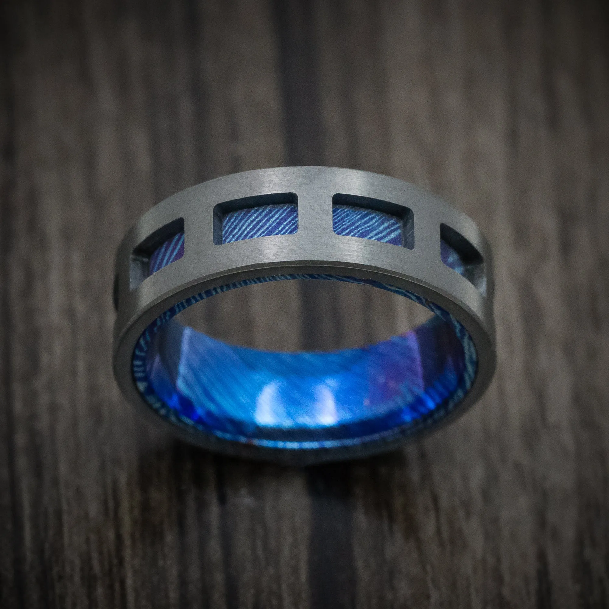 Black Zirconium and Kuro-Ti Cut-Through Window Men's Ring Custom Made