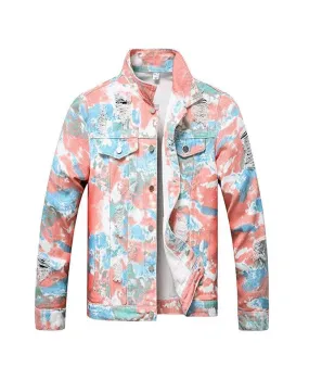 Blank Distressed Floral Tie Dye Denim Jacket