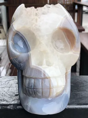 Blue Agate and Quartz Geode Skull [1K73]