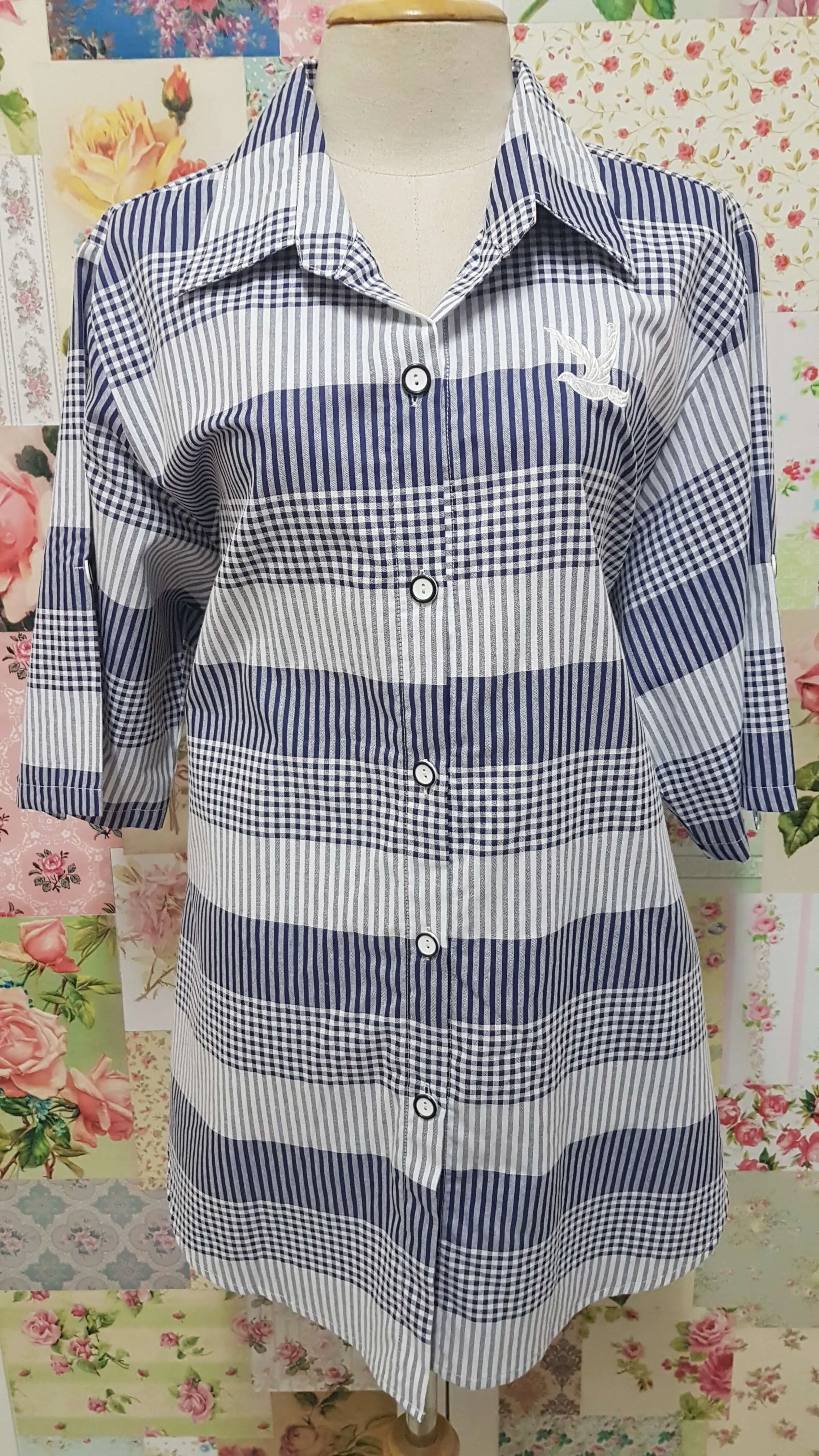 Blue & White Check Blouse CE091