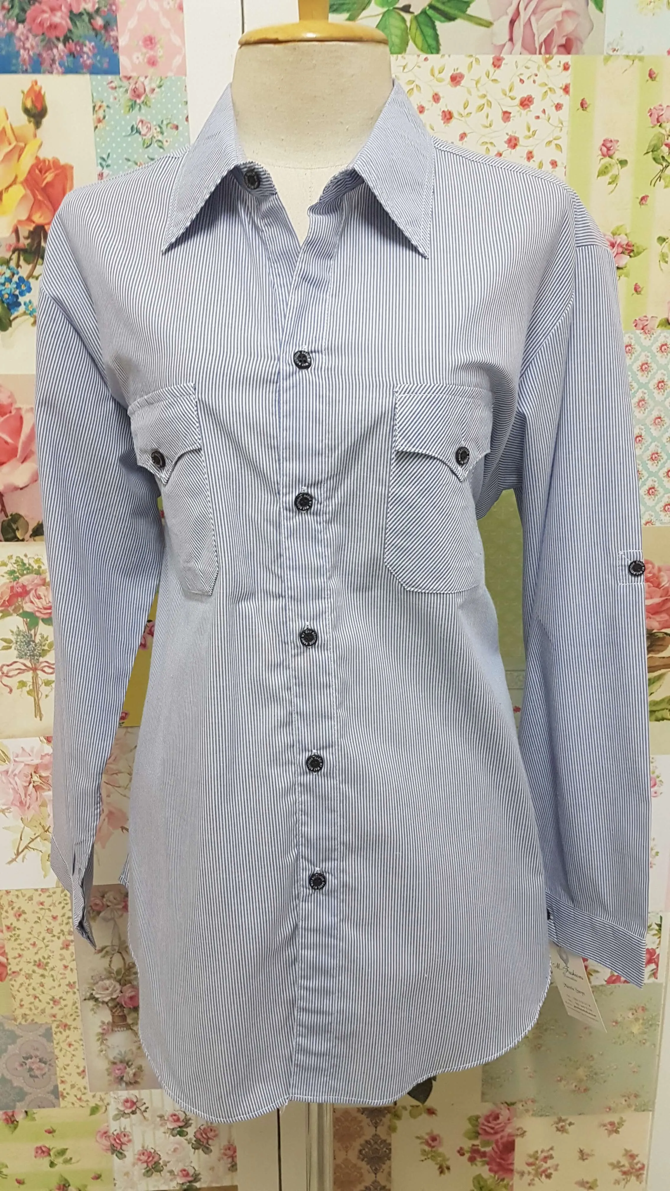 Blue & White Striped Blouse CE046