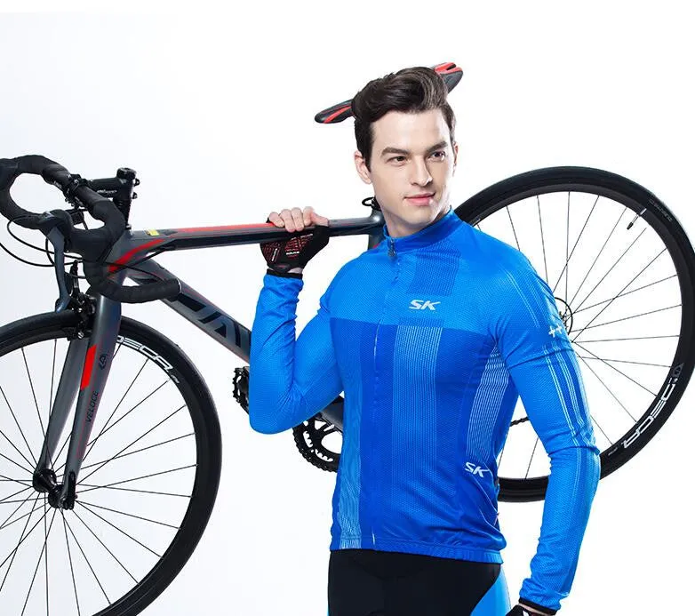 Blue Men Long Sleeve Cycling Jersey