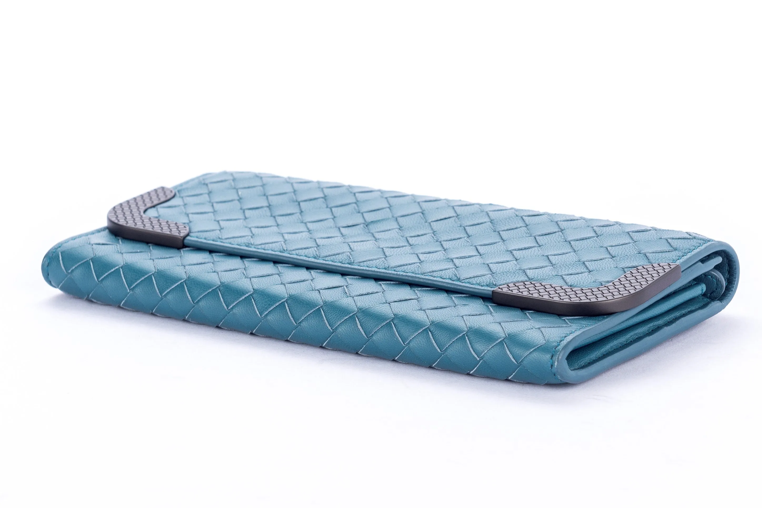 Bottega Veneta Blue Lagoon Weave Leather Wallet with Dust Cover & Box