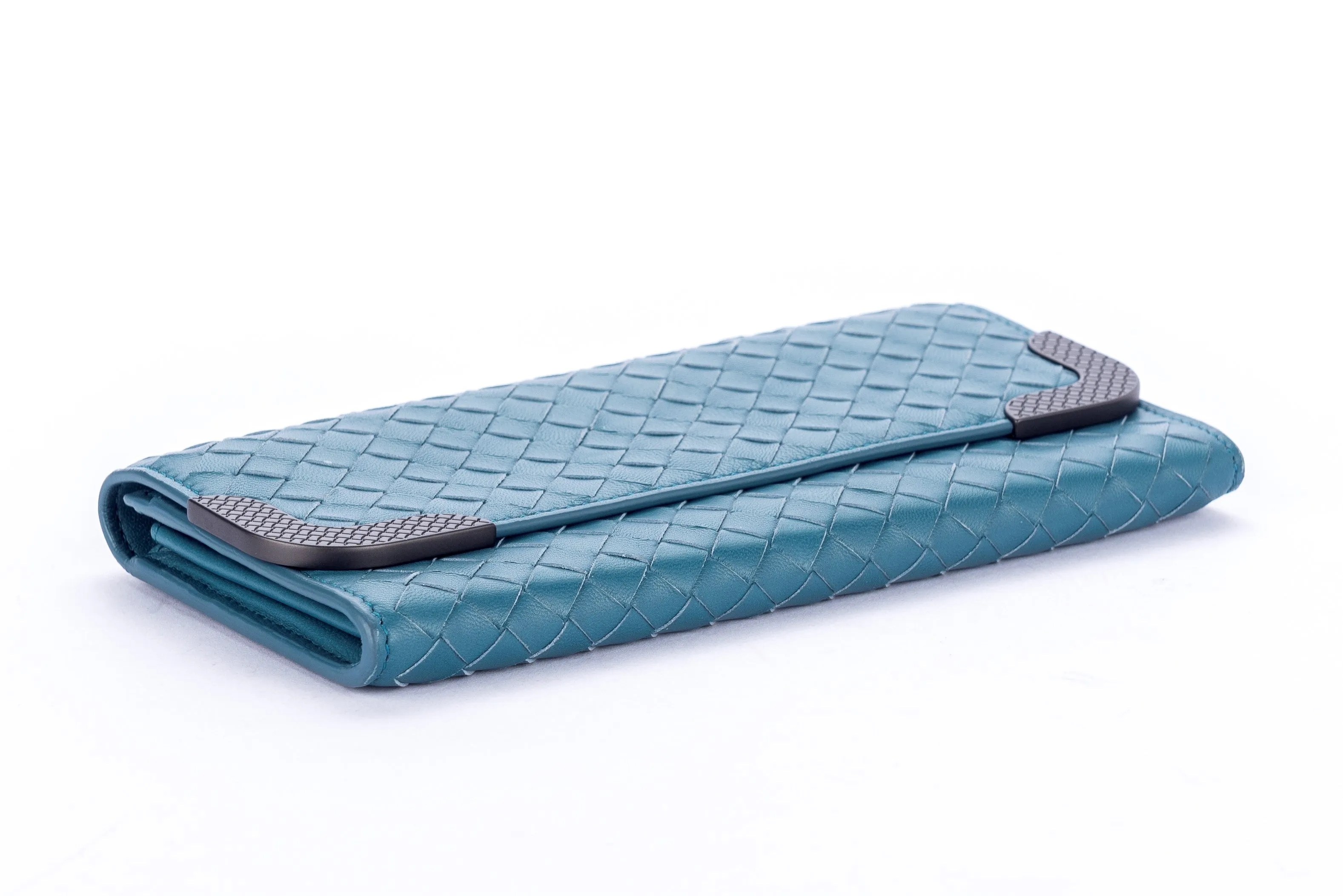 Bottega Veneta Blue Lagoon Weave Leather Wallet with Dust Cover & Box