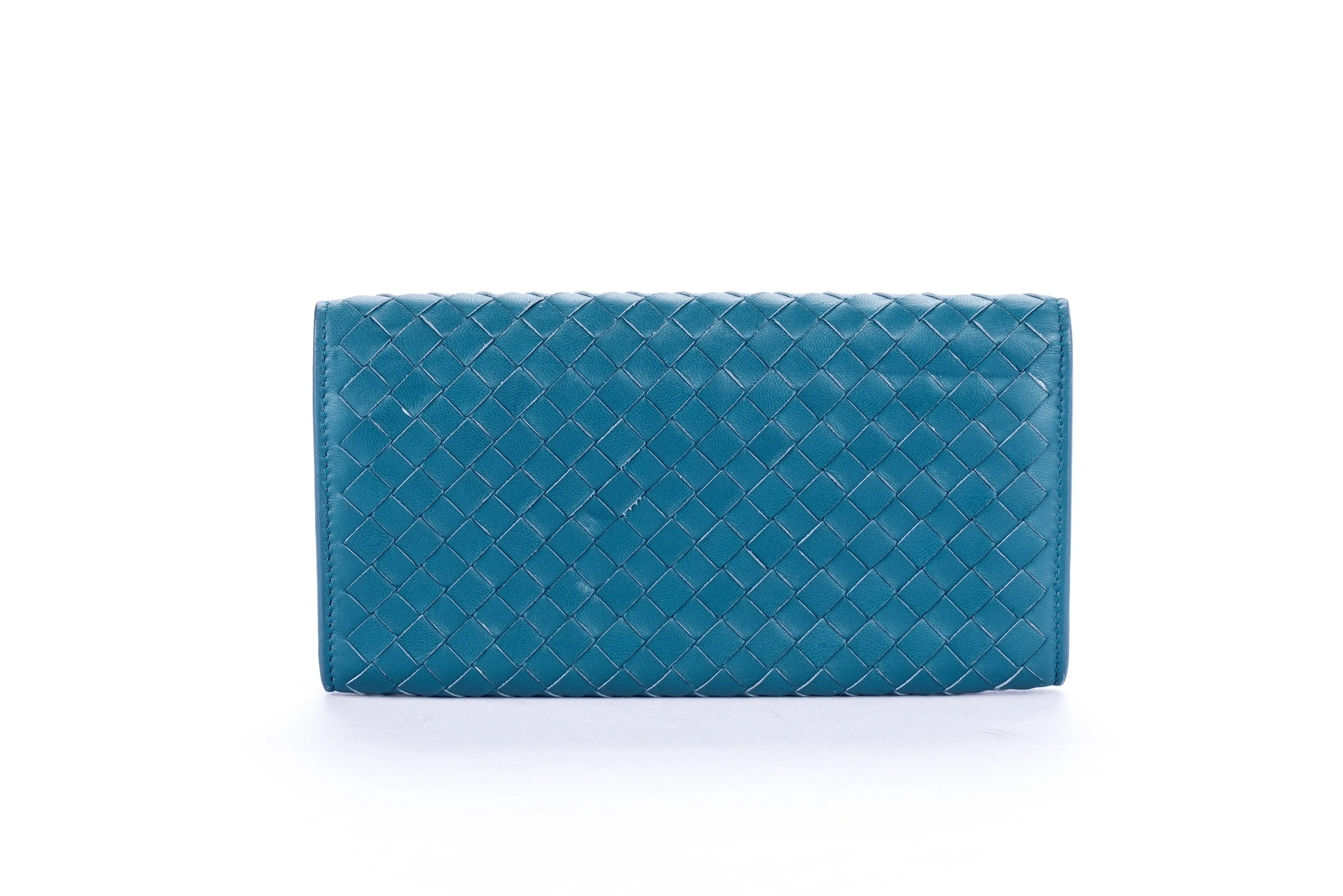 Bottega Veneta Blue Lagoon Weave Leather Wallet with Dust Cover & Box