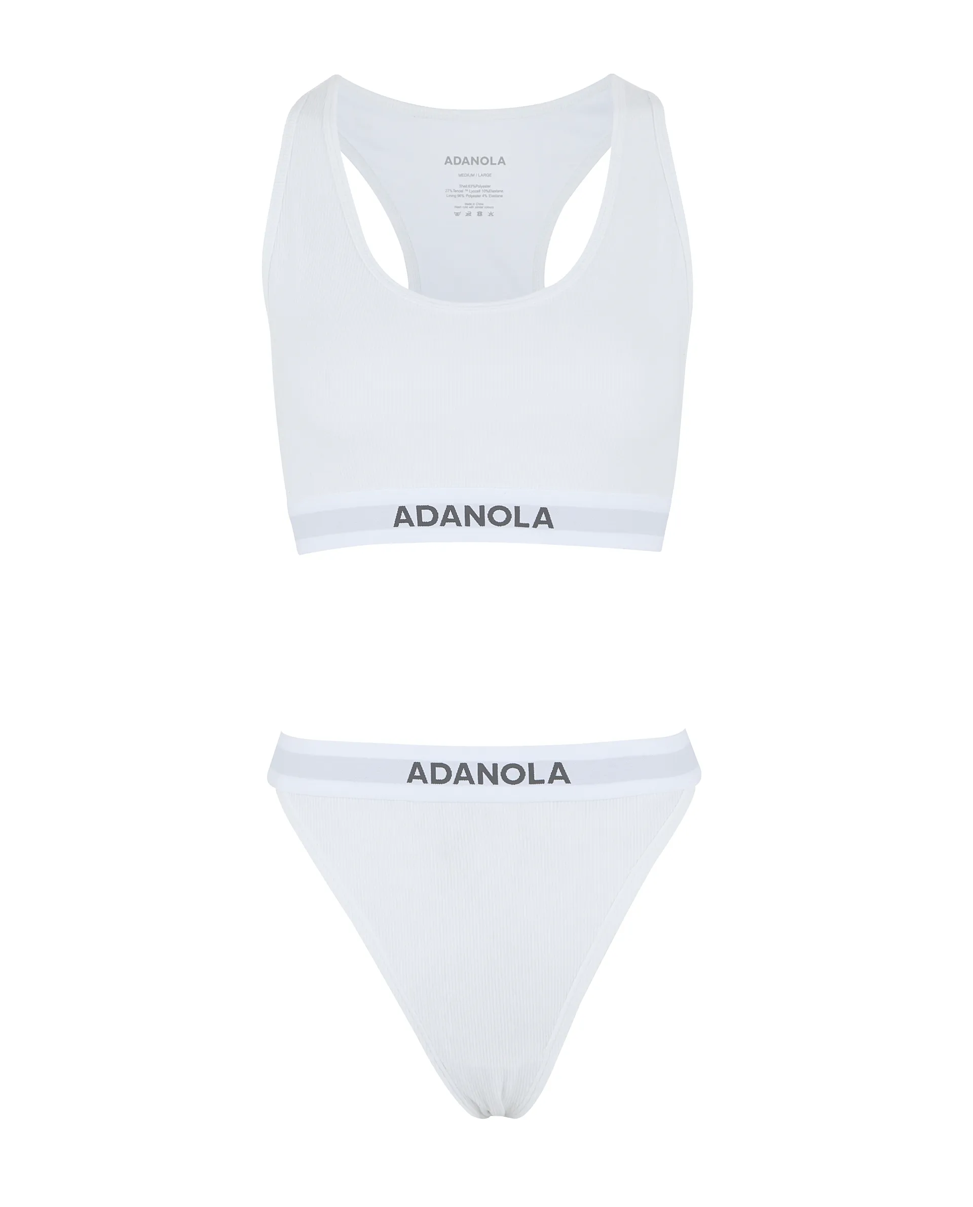 Branded Ribbed Racer Bra - White