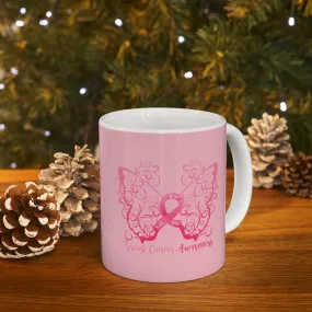 Breast Cancer Awareness Filigree Butterfly (Pink) Mug (11 oz.)(Dual-Sided Design)