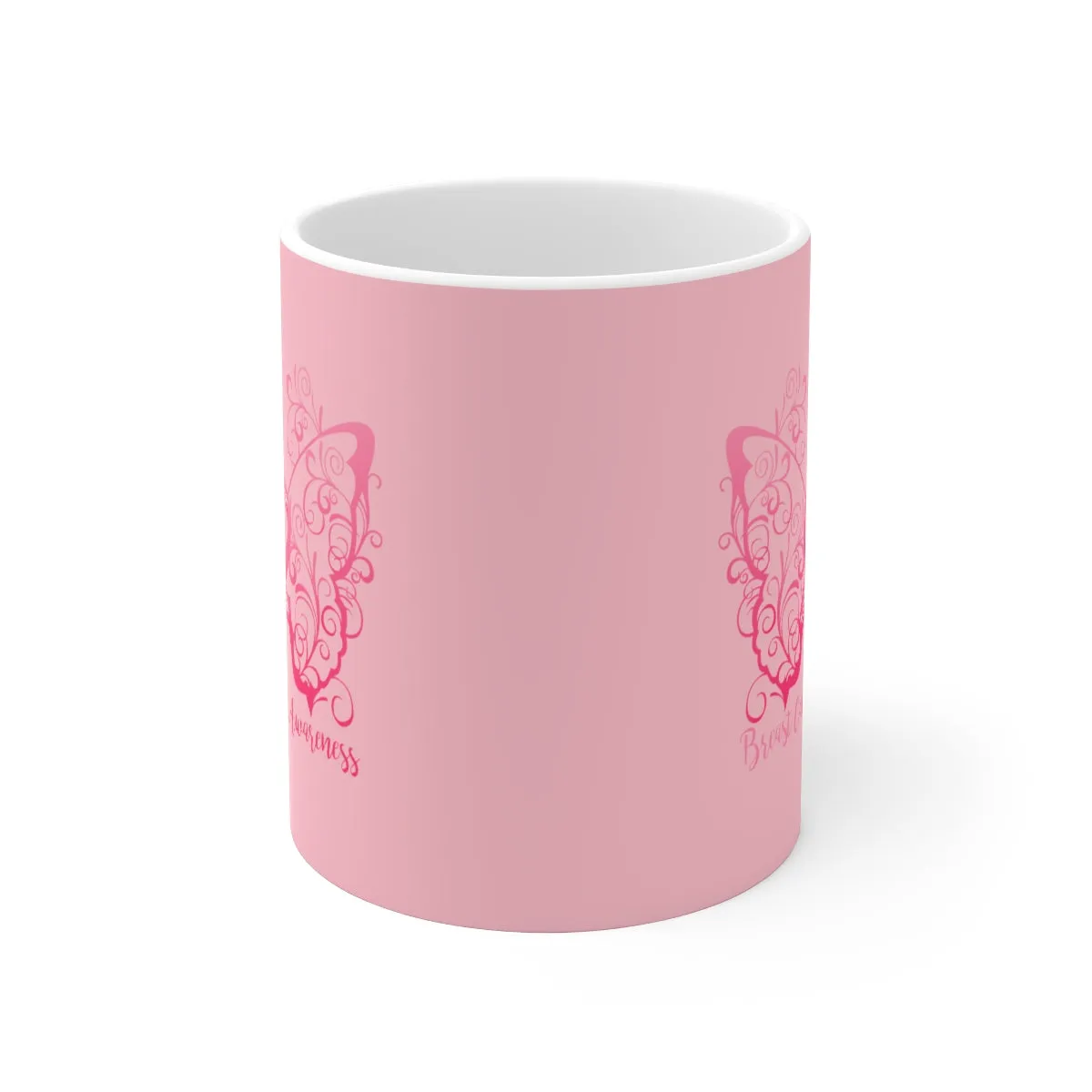 Breast Cancer Awareness Filigree Butterfly (Pink) Mug (11 oz.)(Dual-Sided Design)