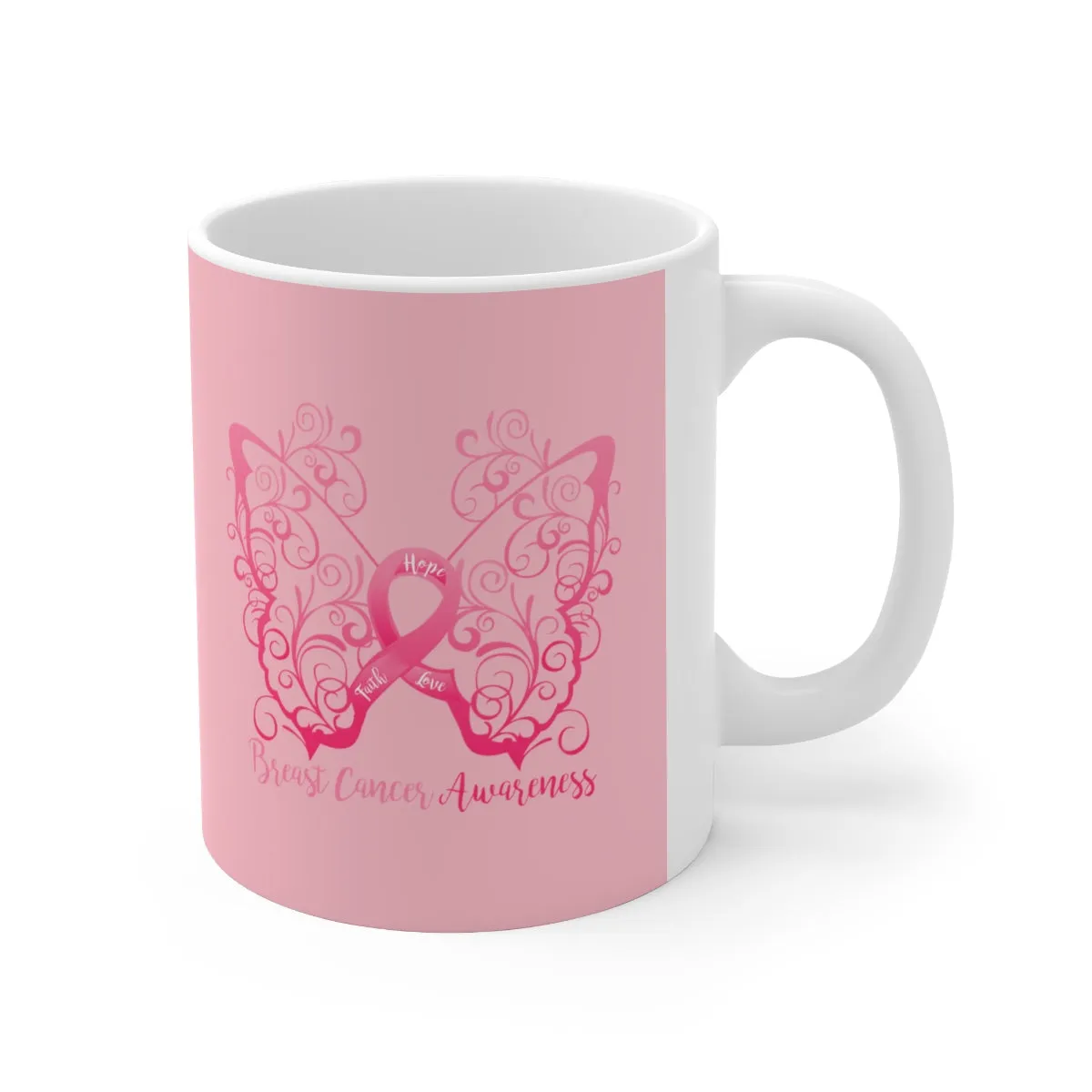 Breast Cancer Awareness Filigree Butterfly (Pink) Mug (11 oz.)(Dual-Sided Design)