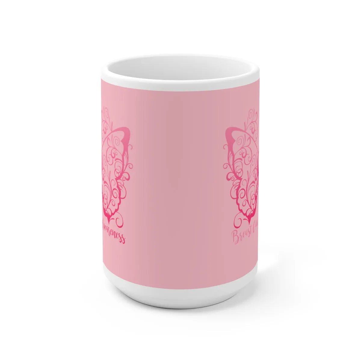 Breast Cancer Awareness Filigree Butterfly (Pink) Mug (15oz) (Dual Sided-Design)