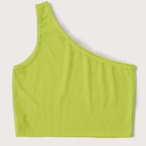 BRIGHT GREEN ONE-SHOULDER TANK